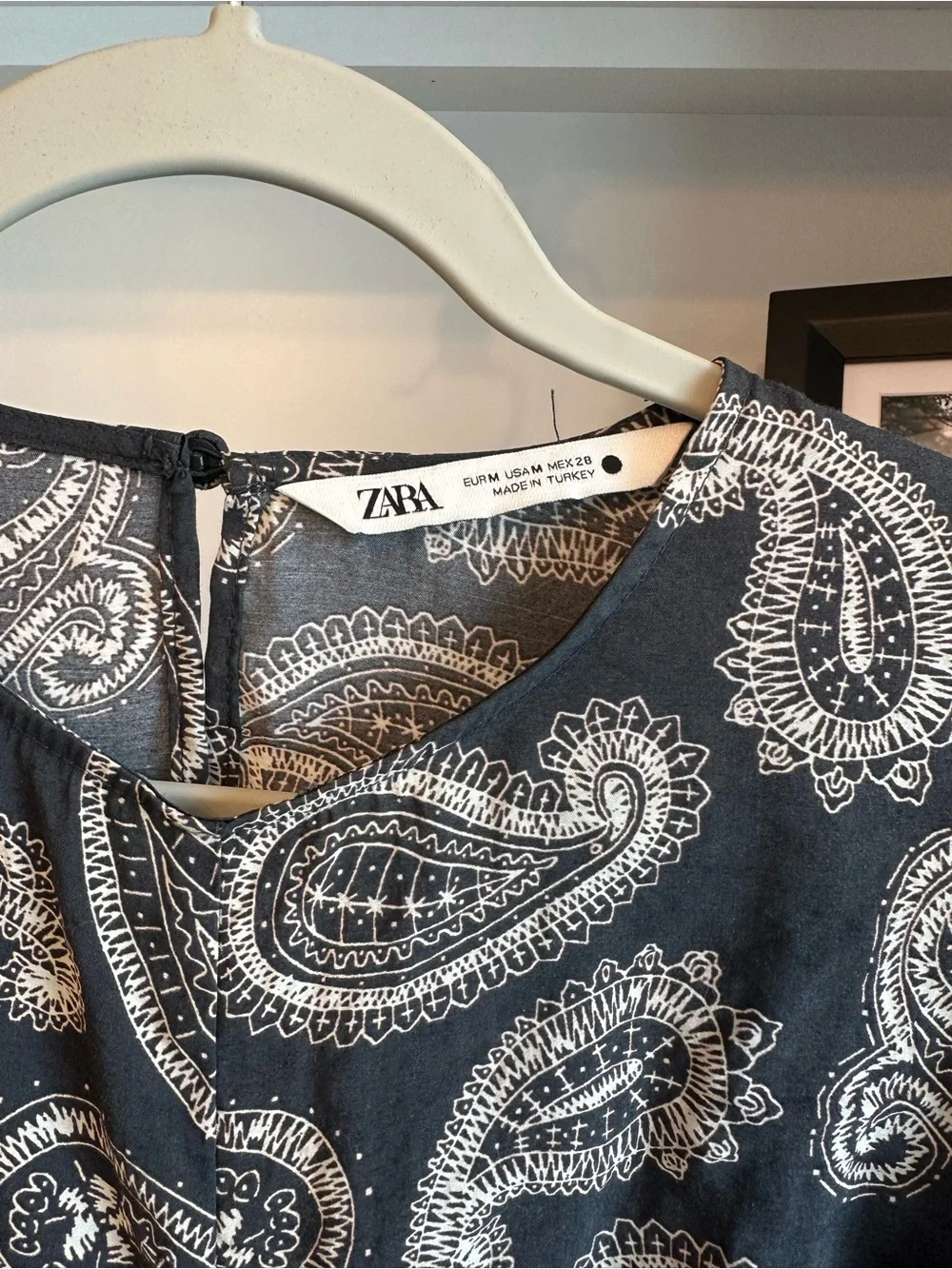 Zara Black and Cream Paisley Twist-Front Blouse